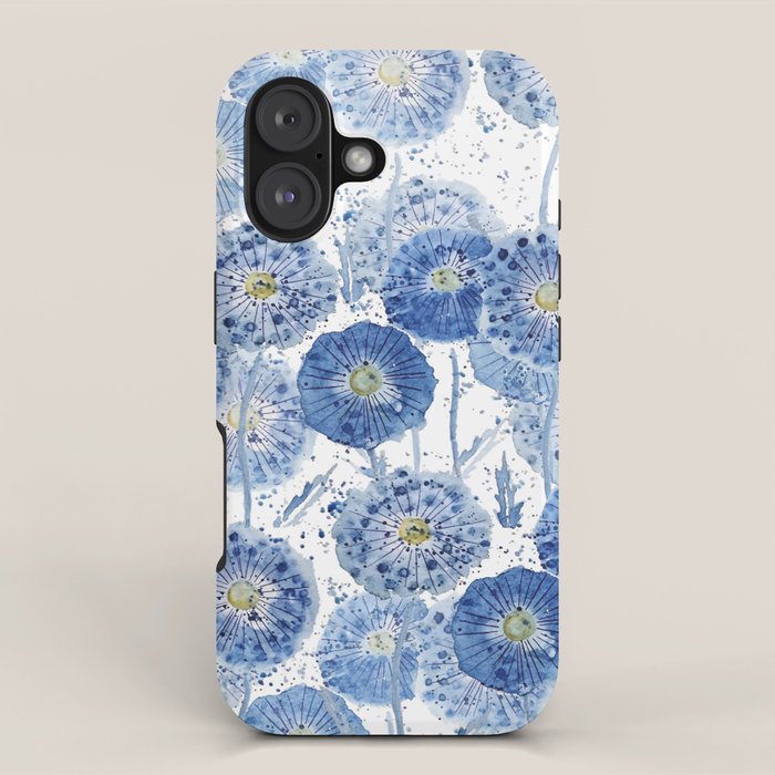 blue indigo dandelion pattern watercolor iPhone Case Gallery Image 1