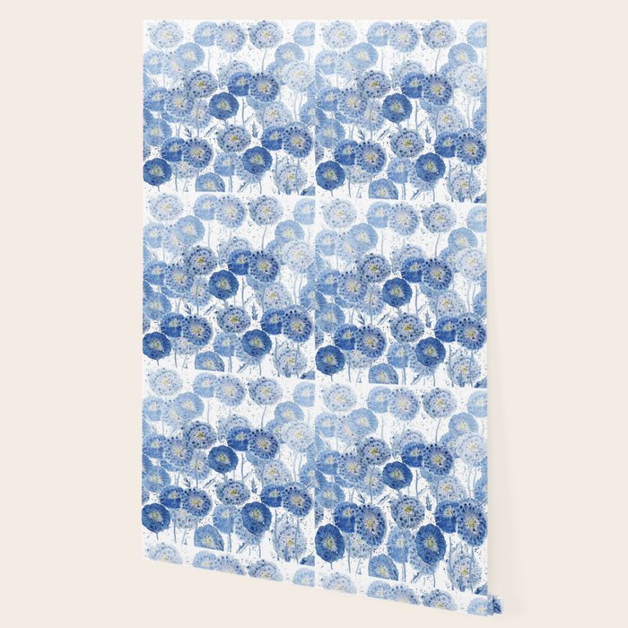 blue indigo dandelion pattern watercolor Wallpaper Gallery Image 2