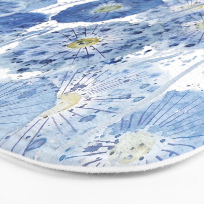 blue indigo dandelion pattern watercolor Bath Mat Gallery Image 3