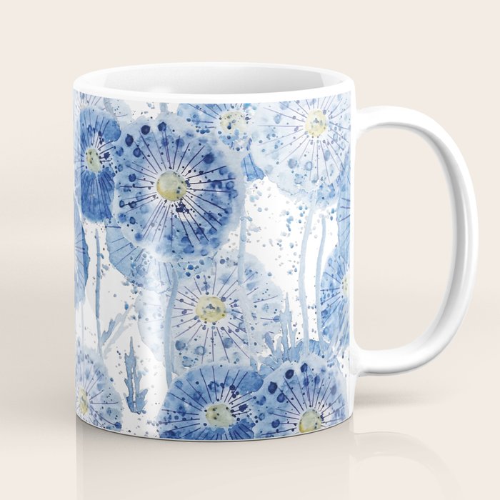blue indigo dandelion pattern watercolor Coffee Mug Gallery Image 1