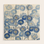 blue indigo dandelion pattern watercolor Wood Wall Art Gallery Image 1