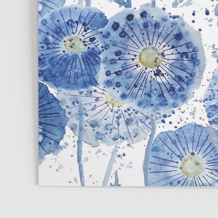 blue indigo dandelion pattern watercolor Poster Gallery Image 3