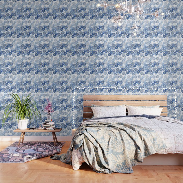 blue indigo dandelion pattern watercolor Wallpaper Gallery Image 3
