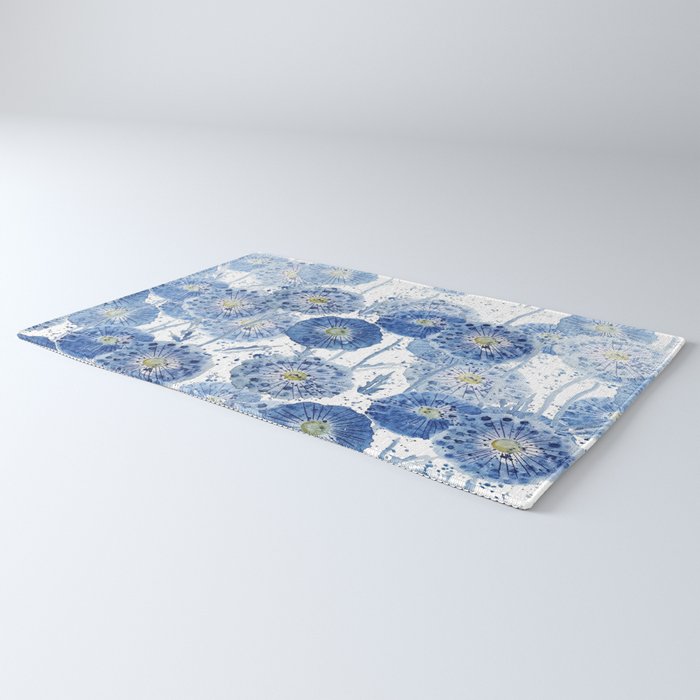 blue indigo dandelion pattern watercolor Rug Gallery Image 3