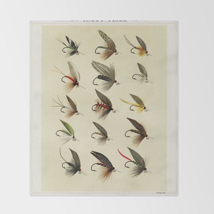 Vintage Fly Fishing Print - Trout Flies Throw Blanket Gallery Image 2