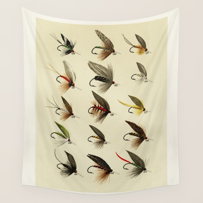 Vintage Fly Fishing Print - Trout Flies Wall Tapestry Gallery Image 4