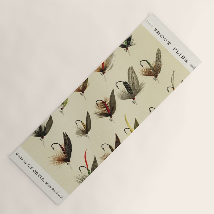 Vintage Fly Fishing Print - Trout Flies Yoga Mat Gallery Image 1