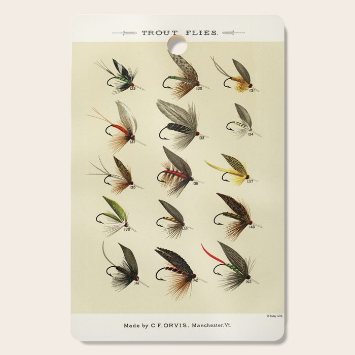 Vintage Fly Fishing Print - Trout Flies Cutting Board Gallery Image 1