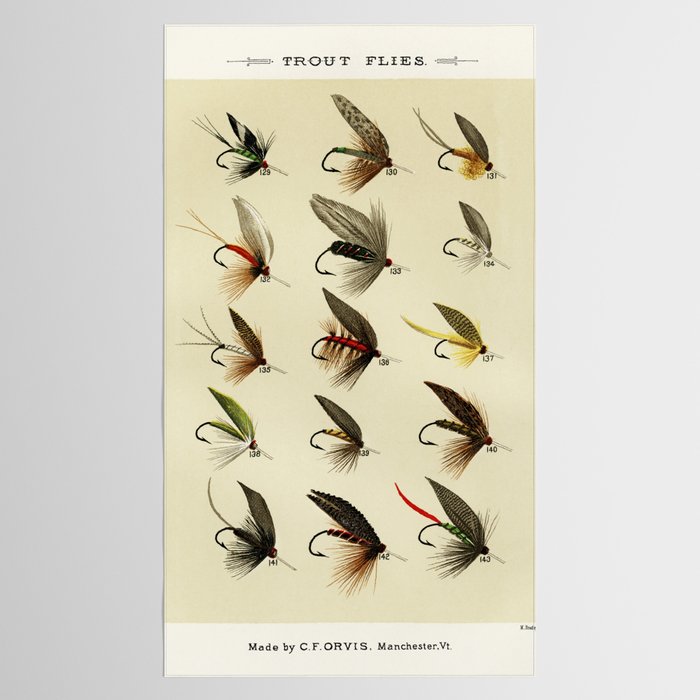 Vintage Fly Fishing Print - Trout Flies Tablecloth Gallery Image 2