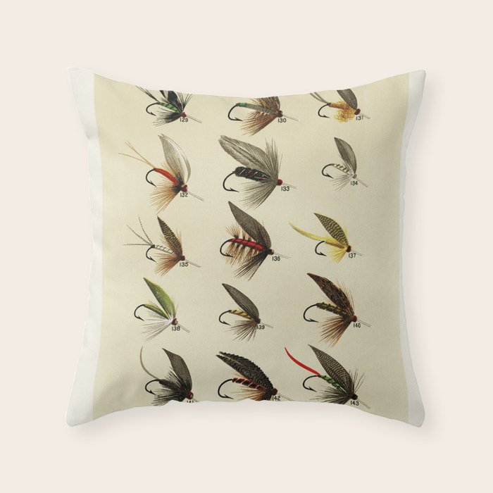 Vintage Fly Fishing Print - Trout Flies Throw Pillow Gallery Image 6
