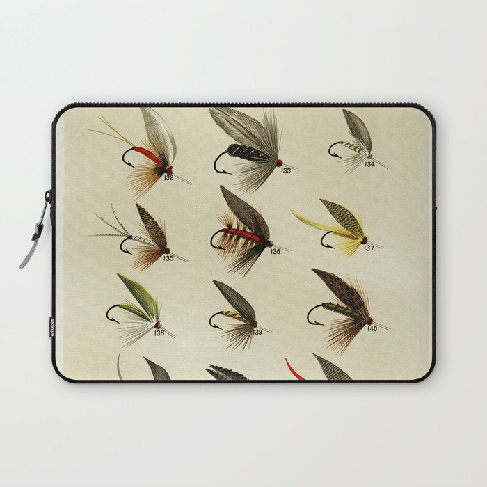 Vintage Fly Fishing Print - Trout Flies Laptop Sleeve Gallery Image 1