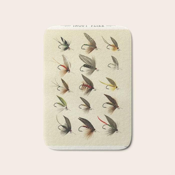 Vintage Fly Fishing Print - Trout Flies Bath Mat Gallery Image 1