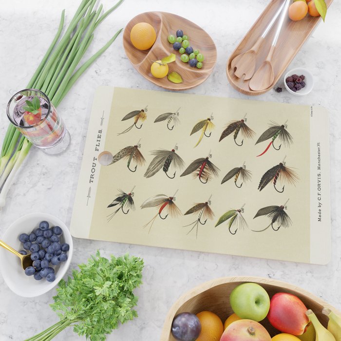 Vintage Fly Fishing Print - Trout Flies Cutting Board Gallery Image 2