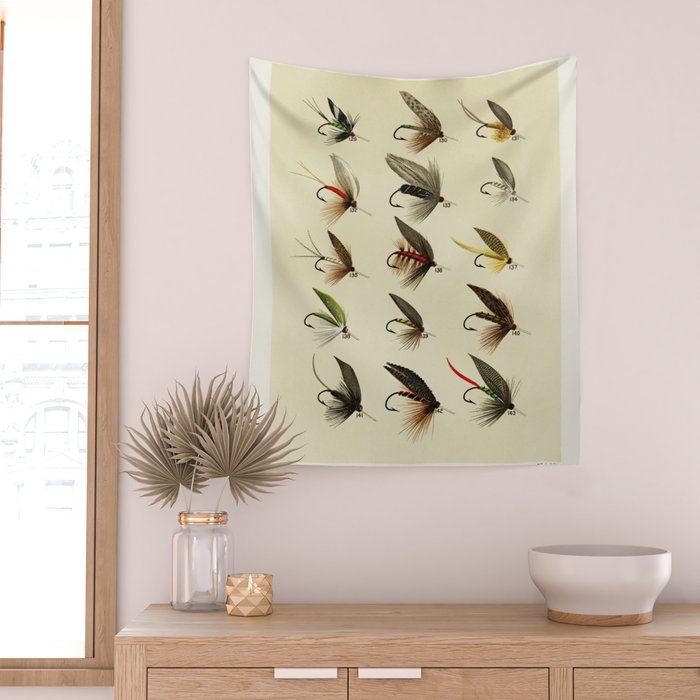 Vintage Fly Fishing Print - Trout Flies Wall Tapestry Gallery Image 2