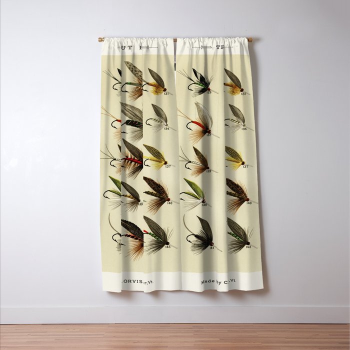 Vintage Fly Fishing Print - Trout Flies Window Curtain Gallery Image 3