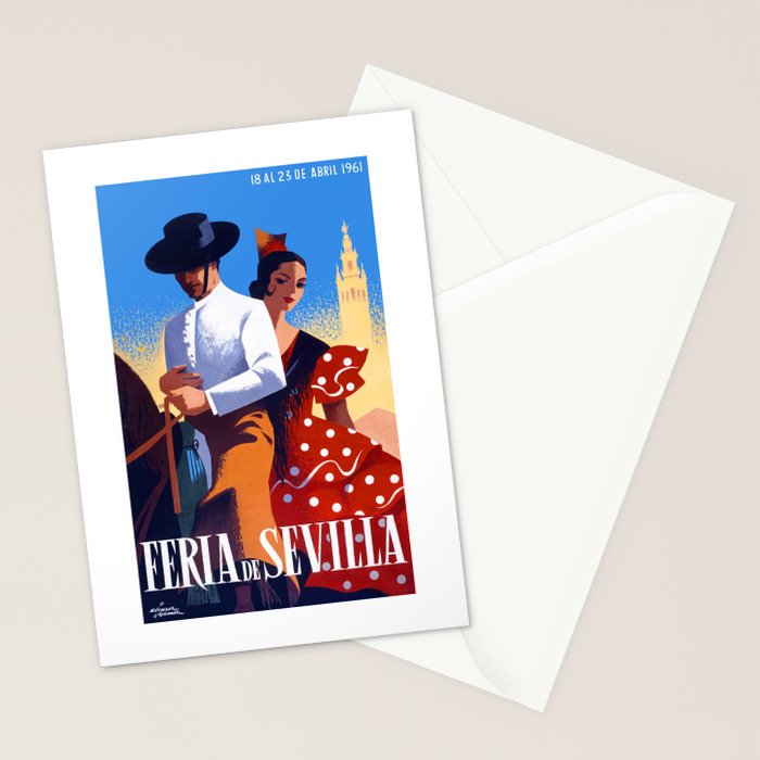 1961 SPAIN Feria De Sevilla Poster Stationery Card Gallery Image 2