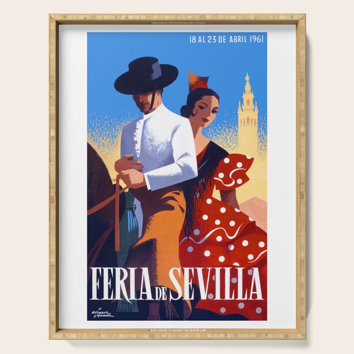 1961 SPAIN Feria De Sevilla Poster Serving Tray Gallery Image 1