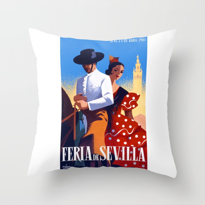 1961 SPAIN Feria De Sevilla Poster Throw Pillow Gallery Image 6
