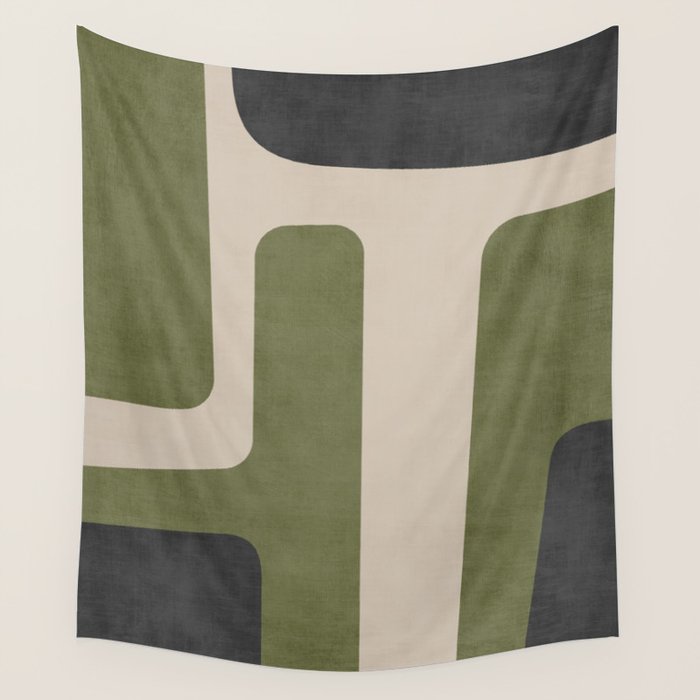 Olive Green Black Abstract Modern Artwork Wall Tapestry Gallery Image 1