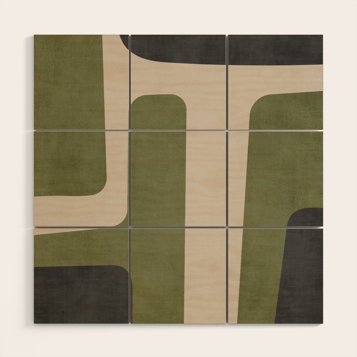 Olive Green Black Abstract Modern Artwork Wood Wall Art Gallery Image 1