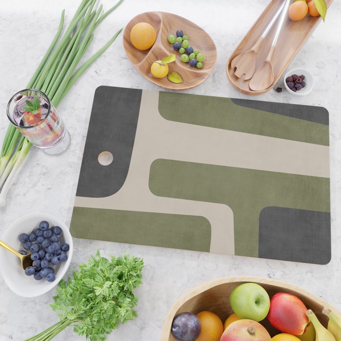 Olive Green Black Abstract Modern Artwork Cutting Board Gallery Image 2