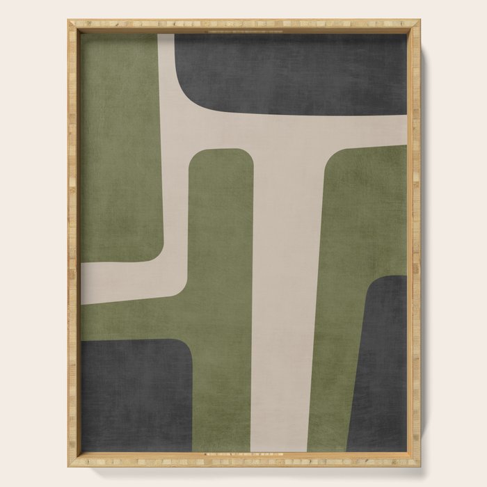 Olive Green Black Abstract Modern Artwork Serving Tray Gallery Image 1