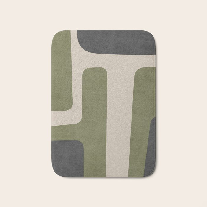 Olive Green Black Abstract Modern Artwork Bath Mat Gallery Image 1