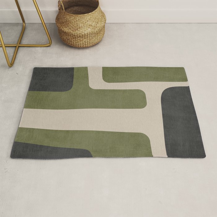Olive Green Black Abstract Modern Artwork Rug Gallery Image 1