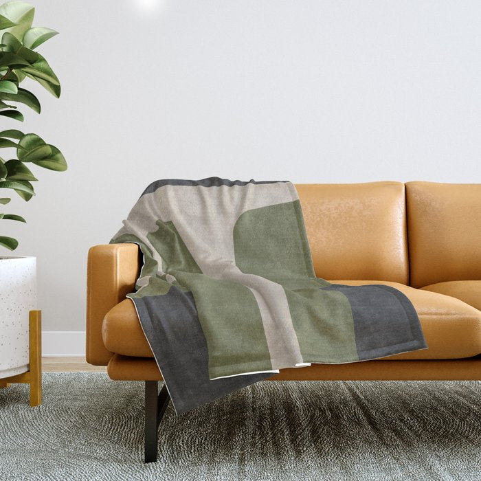 Olive Green Black Abstract Modern Artwork Throw Blanket Gallery Image 1