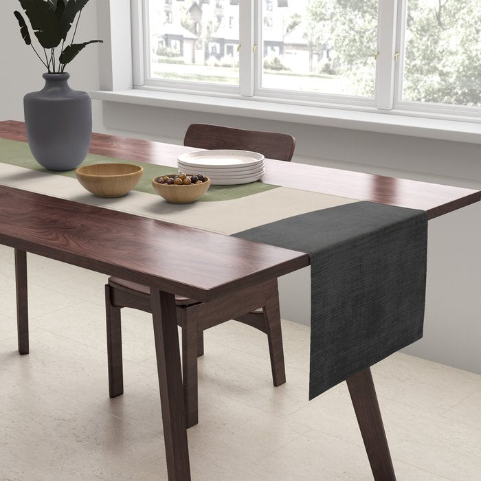 Olive Green Black Abstract Modern Artwork Table Runner Gallery Image 2