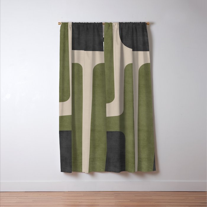 Olive Green Black Abstract Modern Artwork Window Curtain Gallery Image 3