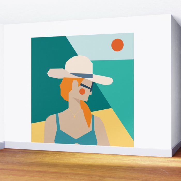 Lady at the beach in Italy Wall Mural Gallery Image 2