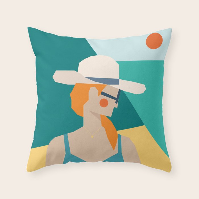 Lady at the beach in Italy Throw Pillow Gallery Image 6