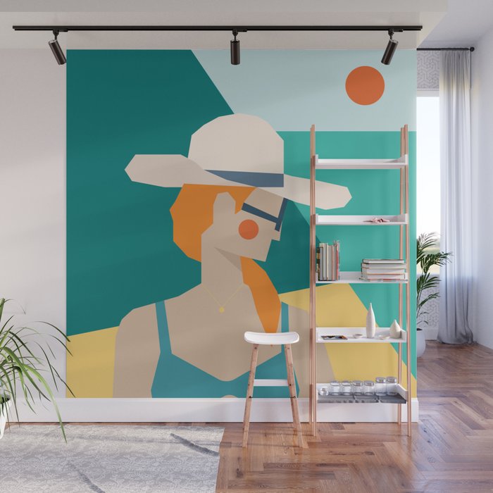 Lady at the beach in Italy Wall Mural Gallery Image 1