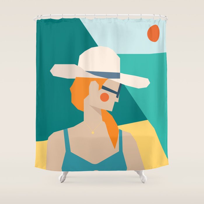 Lady at the beach in Italy Shower Curtain Gallery Image 1