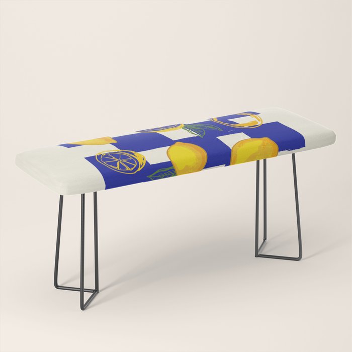 Limoncello Retro Blue Checkered Lemon Bench Gallery Image 1