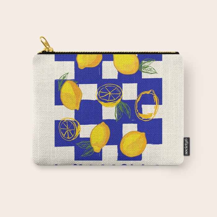Limoncello Retro Blue Checkered Lemon Carry All Pouch Gallery Image 1