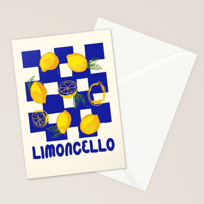 Limoncello Retro Blue Checkered Lemon Stationery Card Gallery Image 2