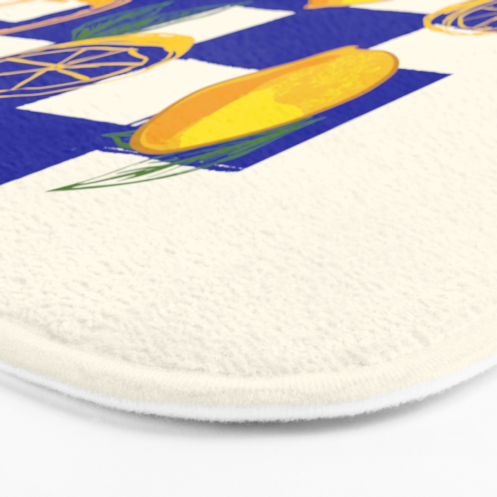 Limoncello Retro Blue Checkered Lemon Bath Mat Gallery Image 3