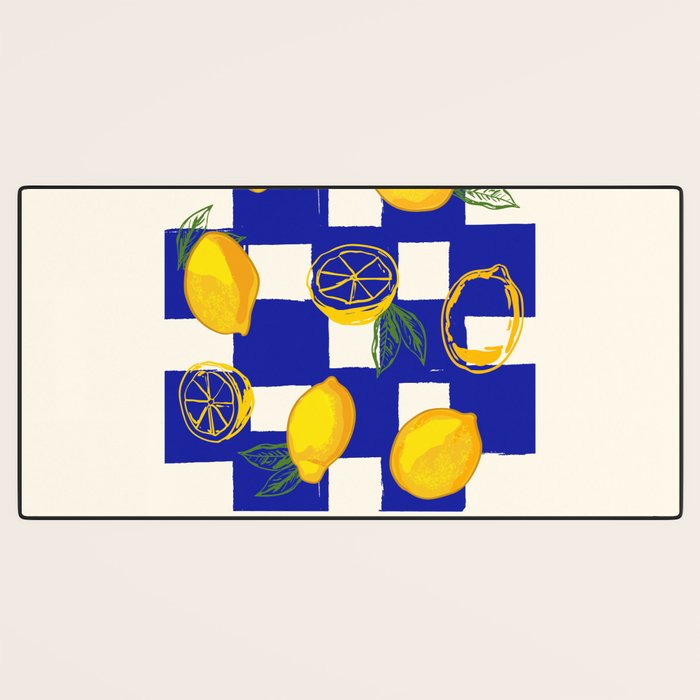 Limoncello Retro Blue Checkered Lemon Desk Mat Gallery Image 3