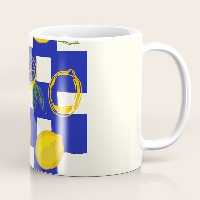 Limoncello Retro Blue Checkered Lemon Coffee Mug Gallery Image 1
