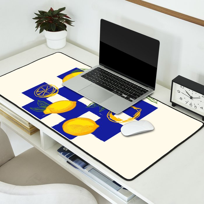 Limoncello Retro Blue Checkered Lemon Desk Mat Gallery Image 2