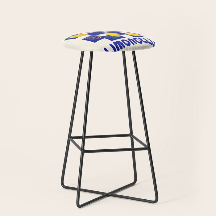 Limoncello Retro Blue Checkered Lemon Stool Gallery Image 1