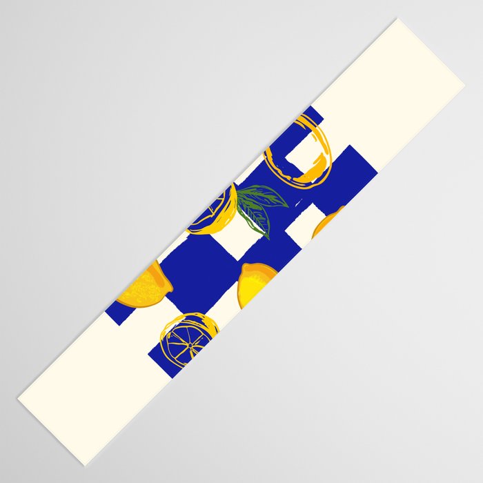 Limoncello Retro Blue Checkered Lemon Table Runner Gallery Image 3