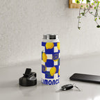 Limoncello Retro Blue Checkered Lemon Water Bottle Gallery Image 4