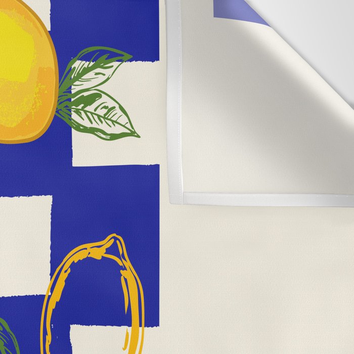 Limoncello Retro Blue Checkered Lemon Wall Tapestry Gallery Image 3