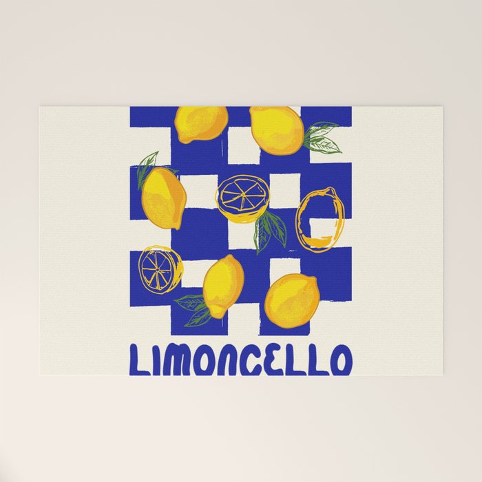 Limoncello Retro Blue Checkered Lemon Welcome Mat Gallery Image 1