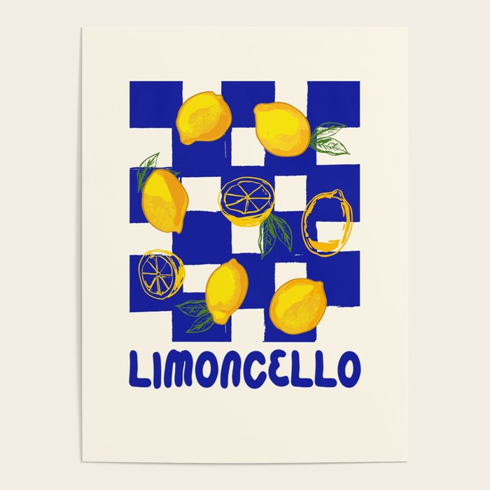 Limoncello Retro Blue Checkered Lemon Poster Gallery Image 4