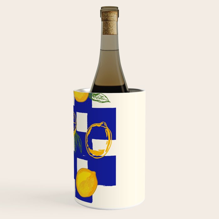 Limoncello Retro Blue Checkered Lemon Wine Chiller Gallery Image 3