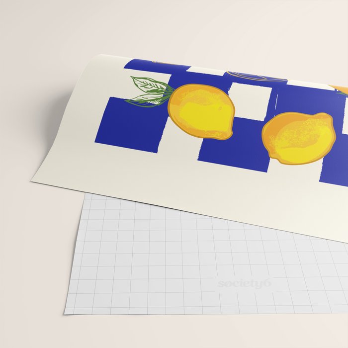 Limoncello Retro Blue Checkered Lemon Wrapping Paper Gallery Image 2